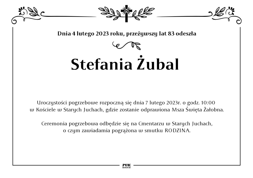 Stefania Żubel  - nekrolog